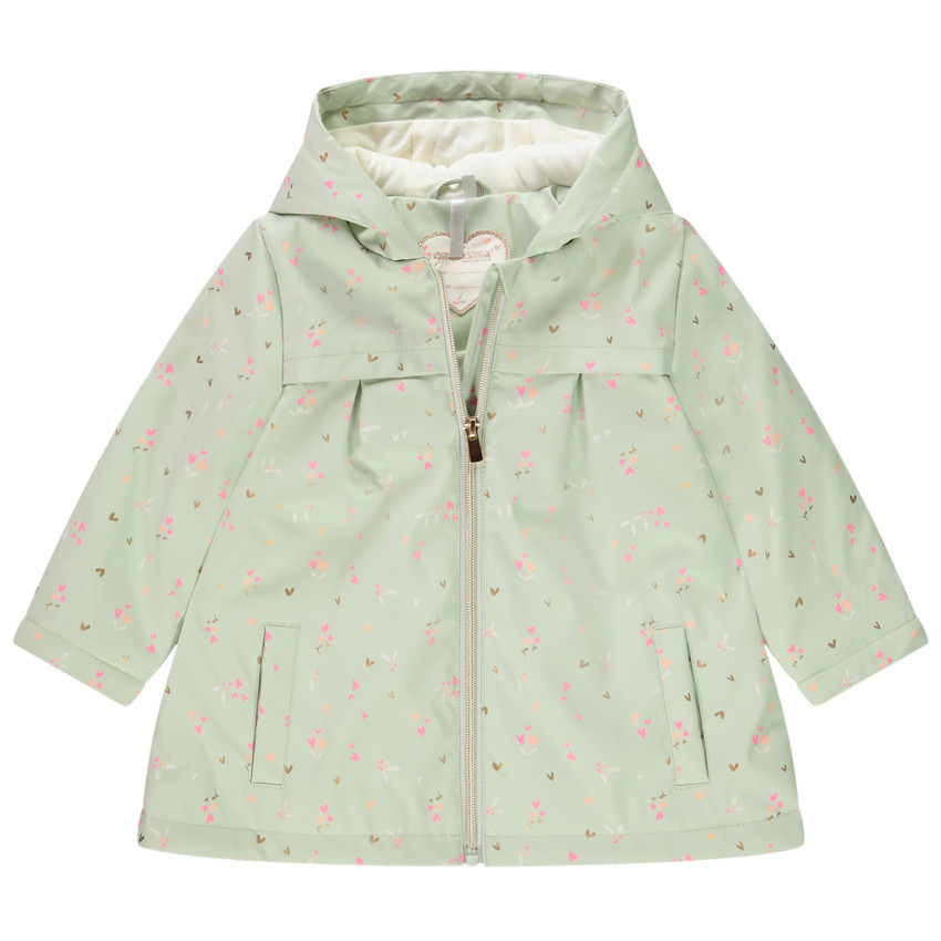 Parka gomme à capuche imprimé cœurs/fleurs pour bébé fille 