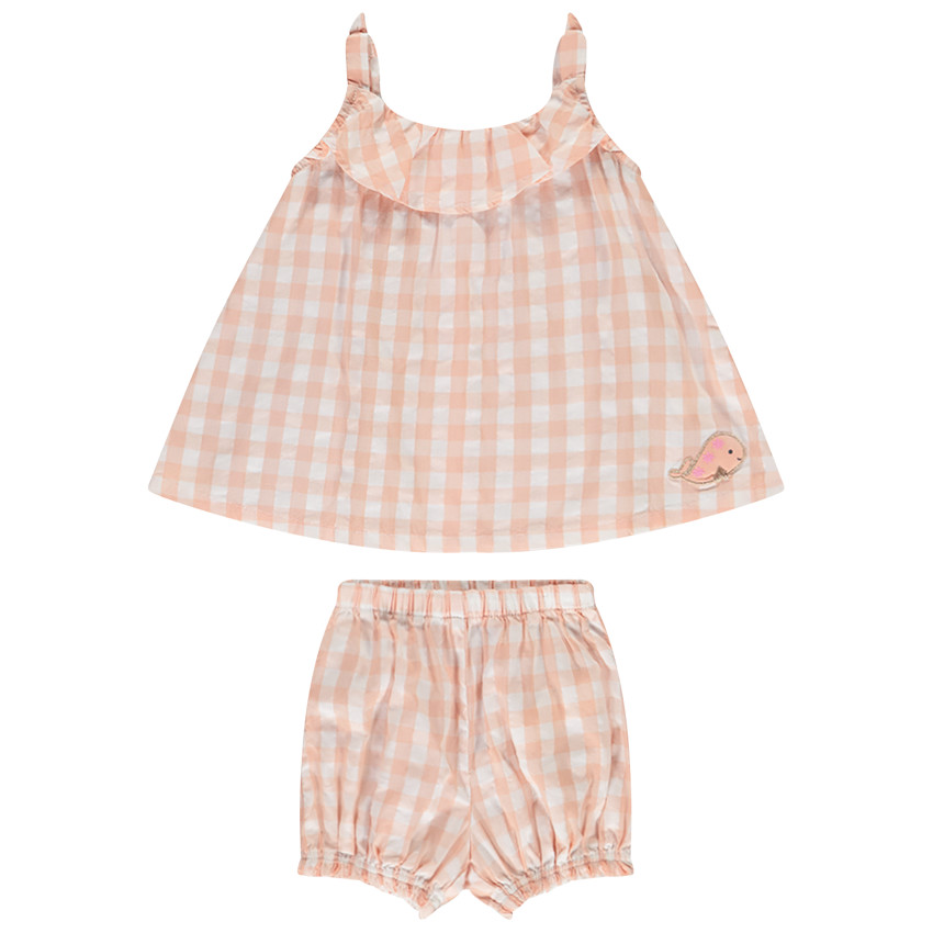 Ensemble tunique + short bloomer imprimé vichy pour bébé fille  