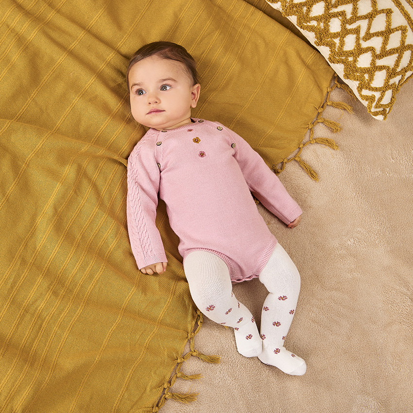 Ensemble combinaison uni en tricot + collant fantaisie pour bébé fille 