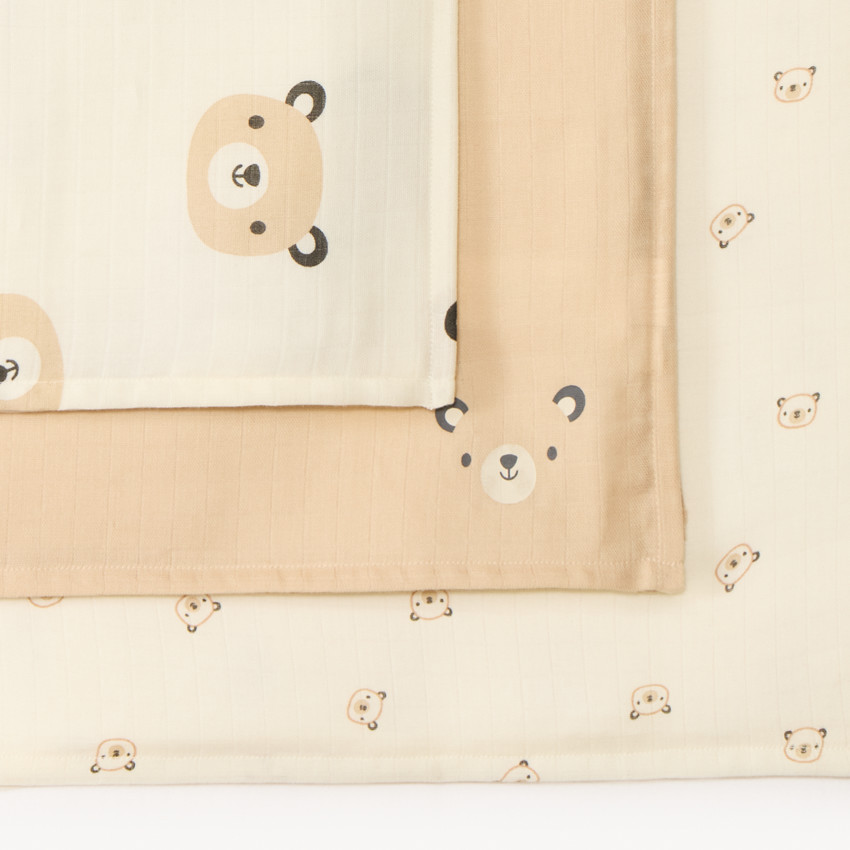 Set van 3 biologische katoenen hydrofiele doeken met berenmotief voor baby's 