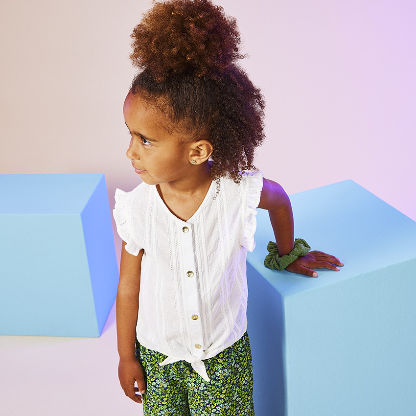 Korte mouwen blouse met volant en strik voor meisjes 