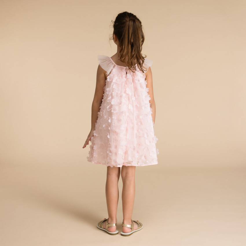 Robe de cérémonie en tulle avec fleurs 3D pour fille 