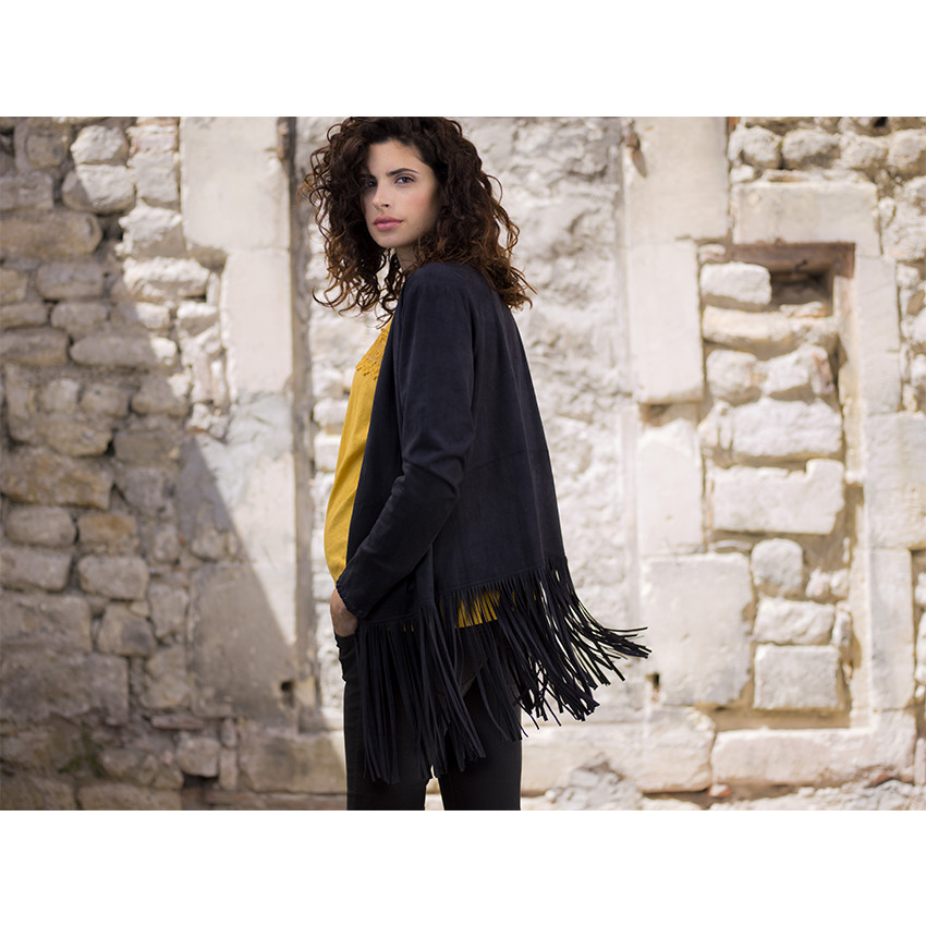 Vest voor zwangerschap in imitatiedons met franjes 