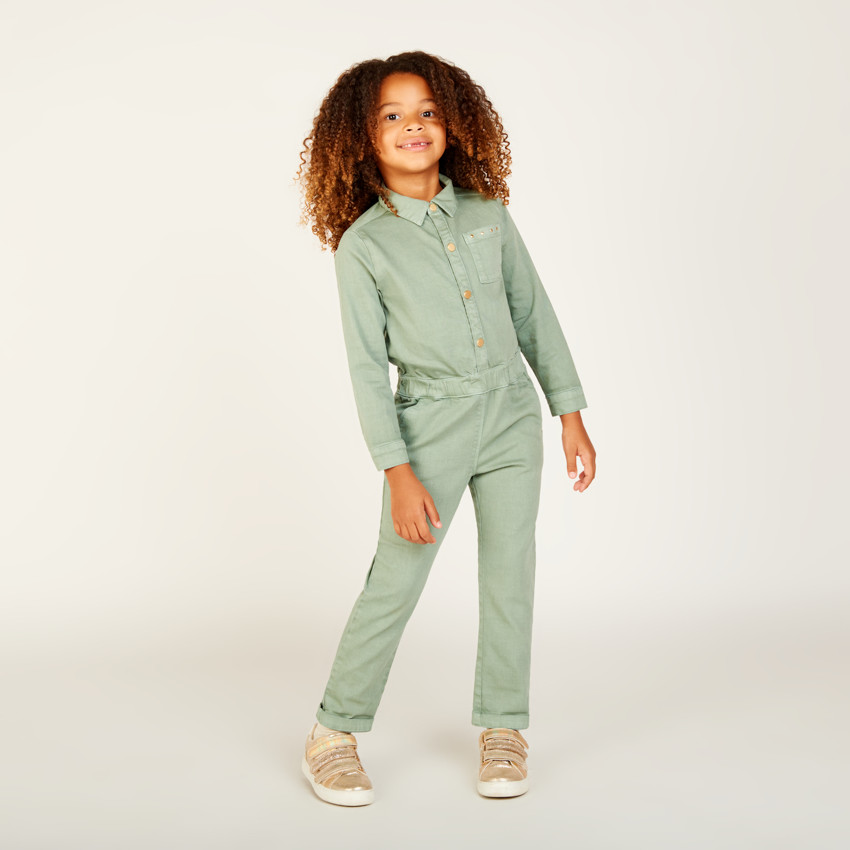 Effen lange jeansoverall voor meisje 