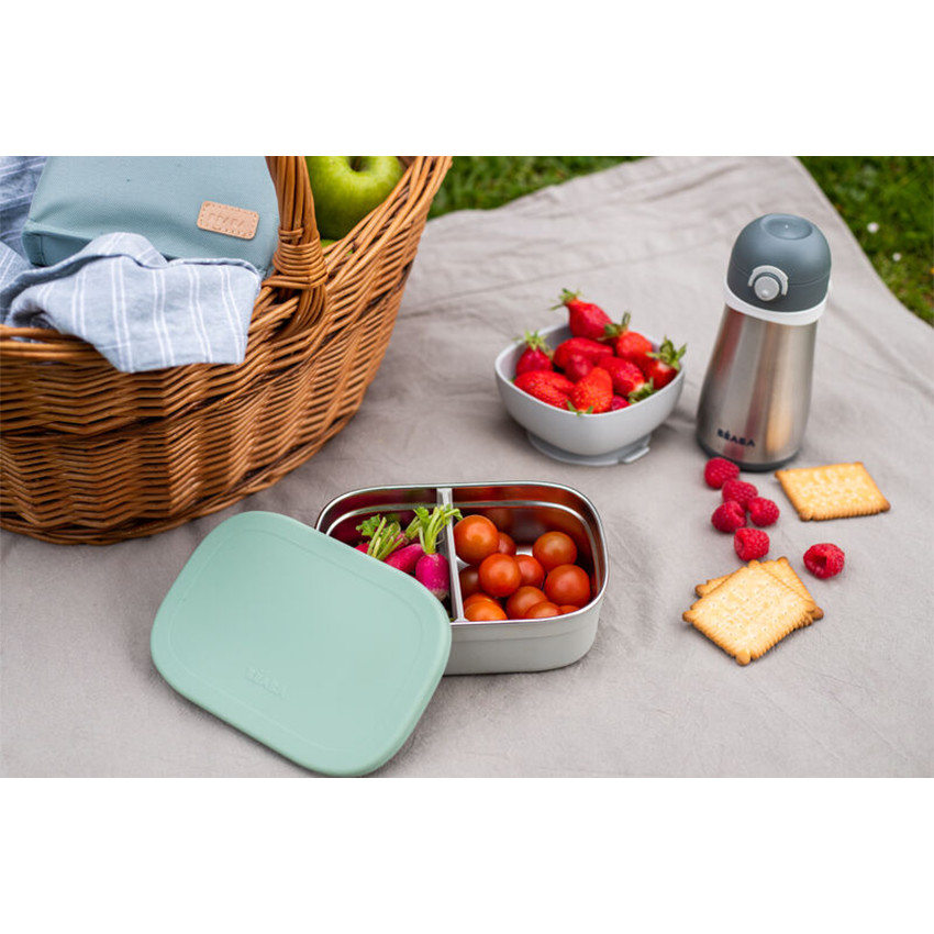 Lunchbox en inox gris velours/sage green 