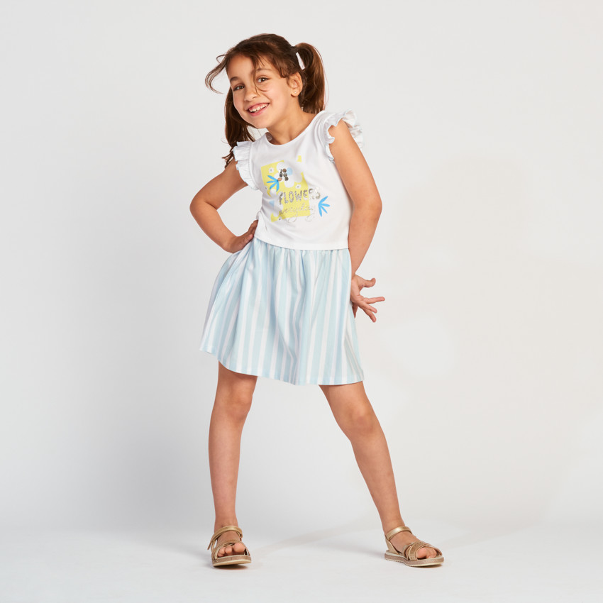 Robe manches courtes effet 2 en 1 rayée pour fille 