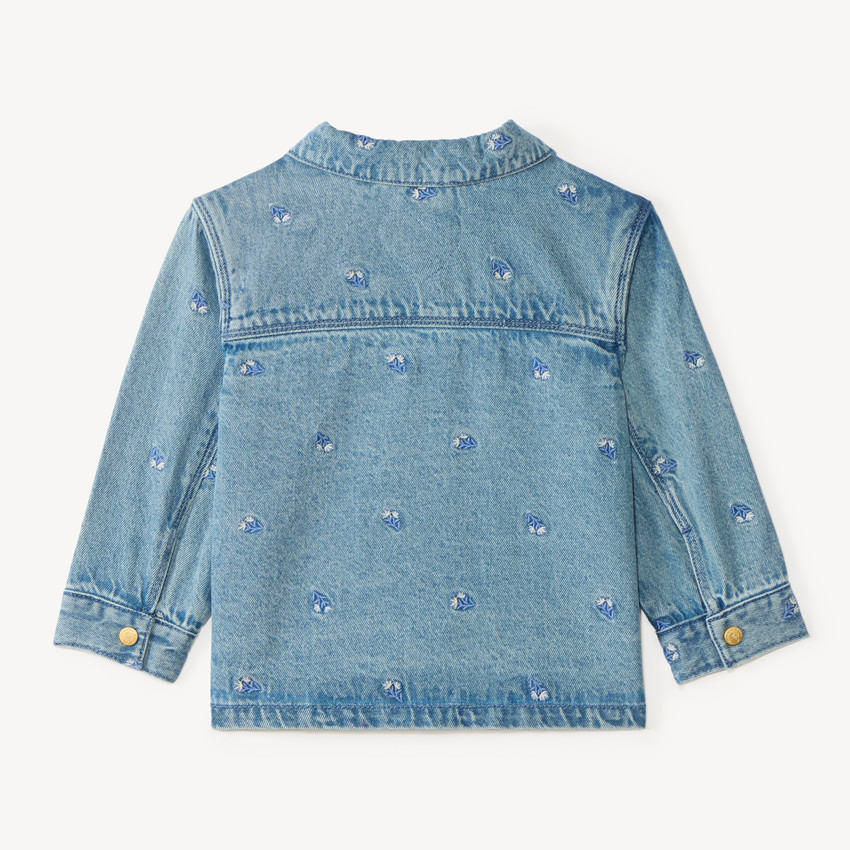 Denim jasje met lange mouwen en bloemenborduring voor babymeisjes 