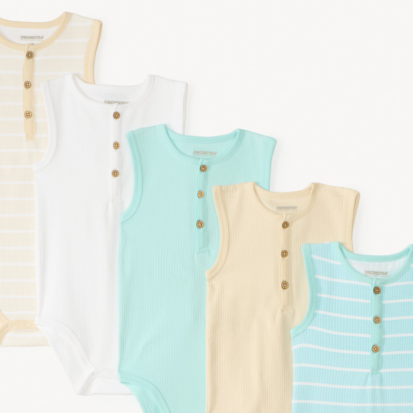 Set van 5 mouwloze rompers van ribstof voor baby jongens 