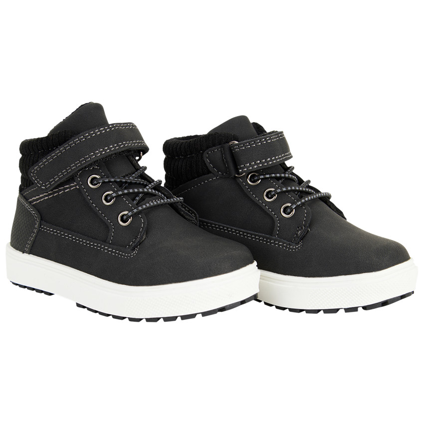 Booties zwarte met elastische veters en klittenband voor jongen 