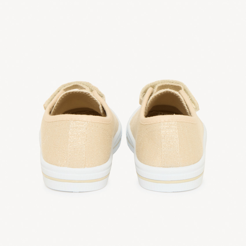 Lage sneakers van gouden stof met klittenband voor meisjes 