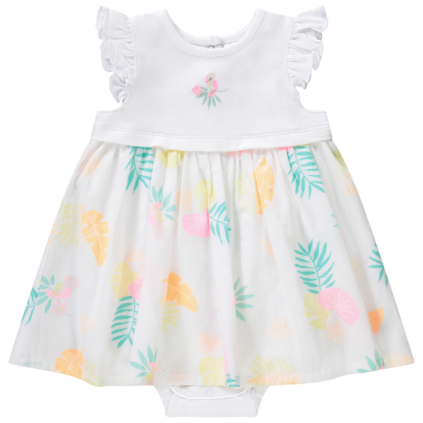 Jurk body 2-in-1 effect met bladerenprint voor baby meisjes 