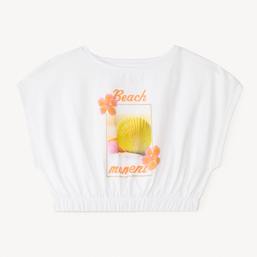 T-shirt met korte mouwen, boxy fit, korte lengte met fantasiedruk meisjes. 