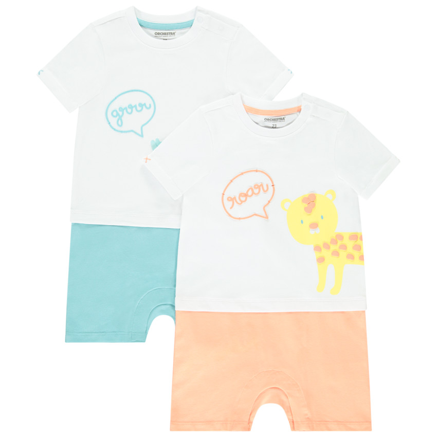 Set van 2 korte jumpsuits met 2 in 1 effect voor baby jongen 