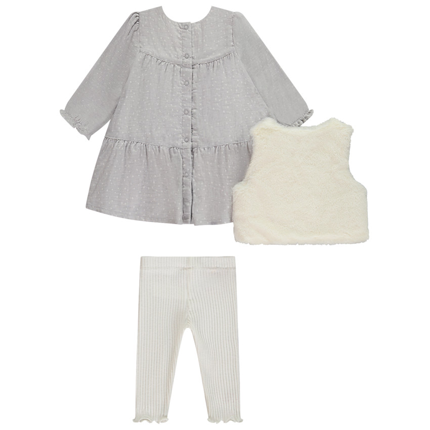 Ensemble robe fantaisie + gilet et caleçon pour bébé fille 