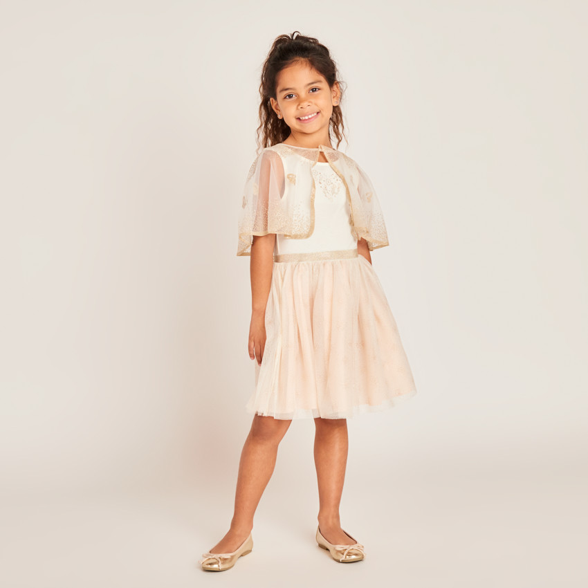 Mouwloze bi-materialen jurk met vlindercape voor meisjes 