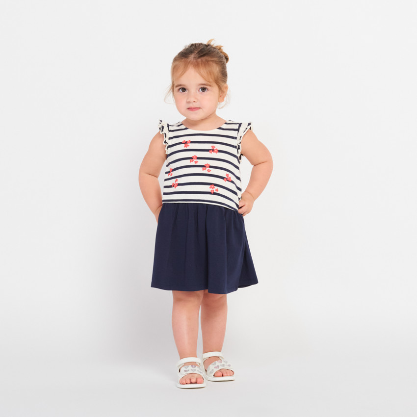 Gestreepte jurk met 2-in-1 effect en bloemenprint voor meisjes 
