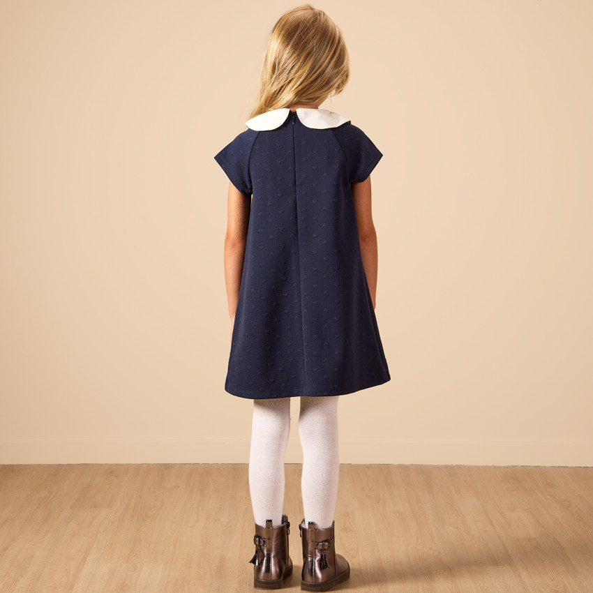 Korte mouwen jurk met reliëfharten en Claudine kraag voor meisjes 