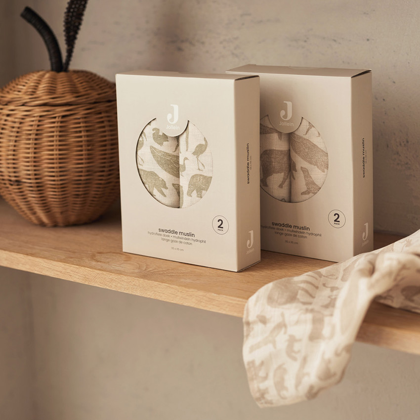 Tetradoek hydrofiel katoen 115x115 cm Animals Olijf Groen 2 stuks 