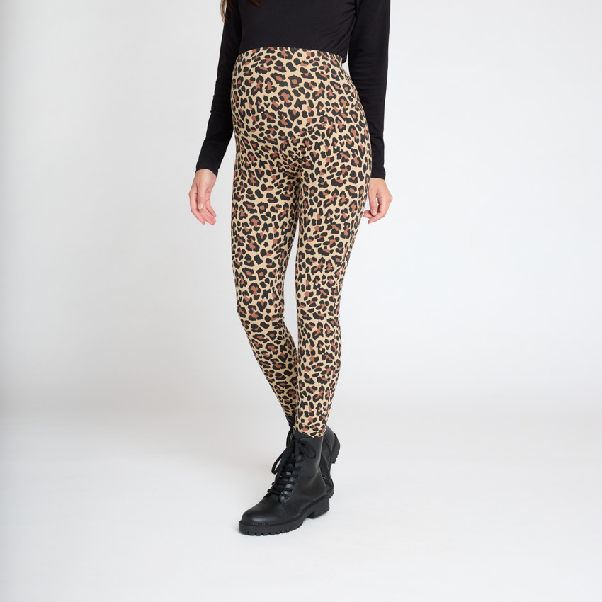 Zwangere legging met hoge band en luipaardprint 