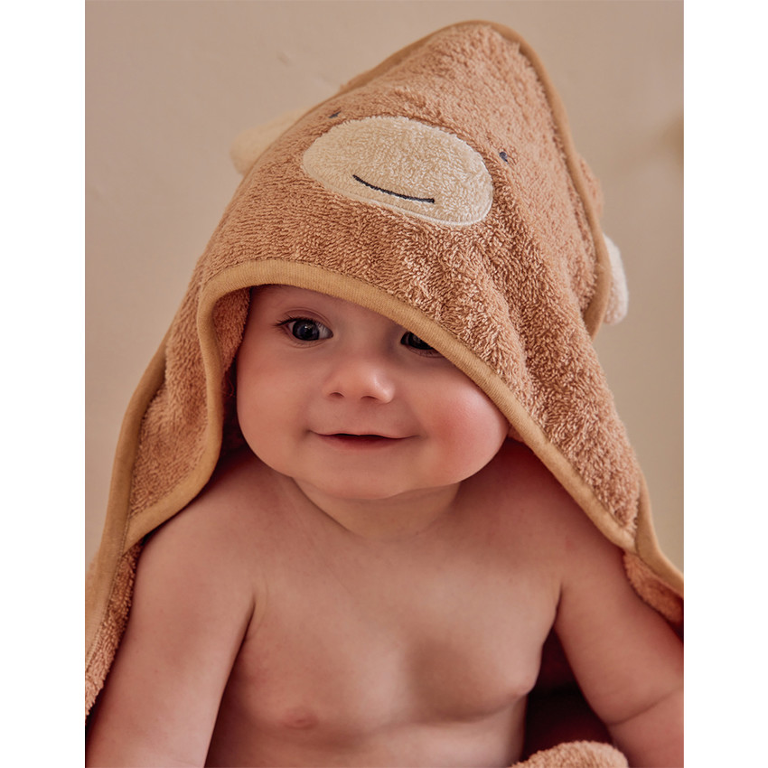 Cape de bain + gant de toilette en éponge Beige 