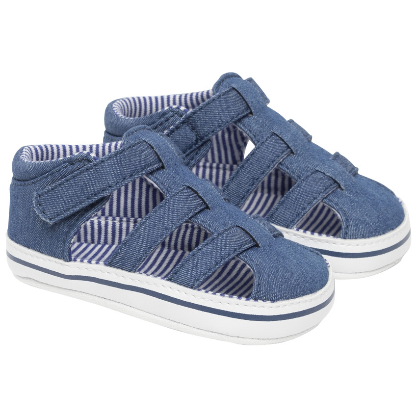 Blauwe jeans sandalen met velcro en gestreepte voering 