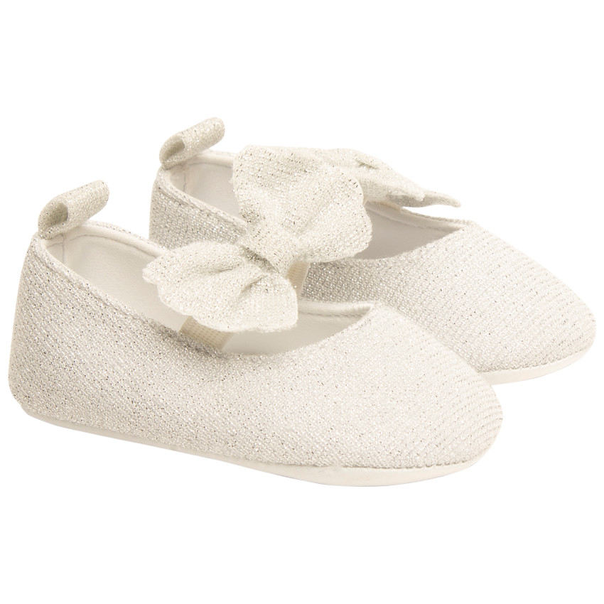 Babies argentés avec lanière élastiquée à nœud pour bébé fille 