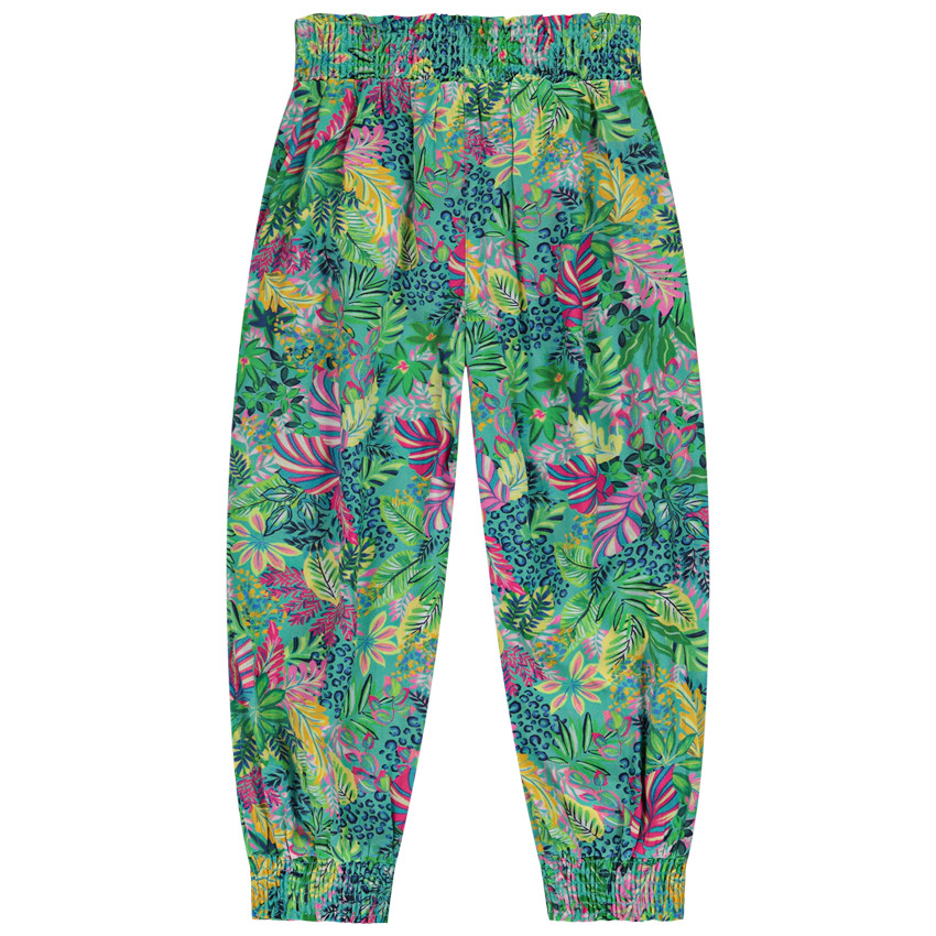 Korte broek in vloeibare stof met een plantenprint voor meisjes 