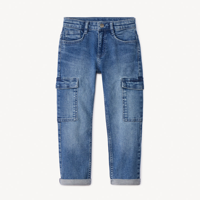 Jongens cargo jeans met verwaslook en zakken 