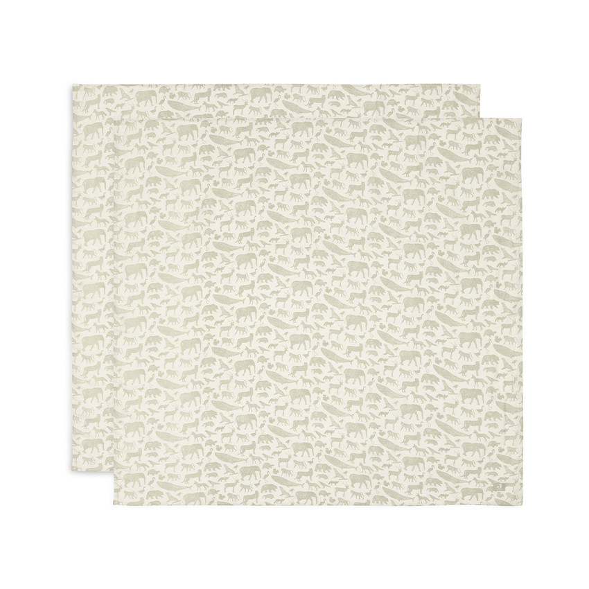 Tetradoek hydrofiel katoen 115x115 cm Animals Olijf Groen 2 stuks 