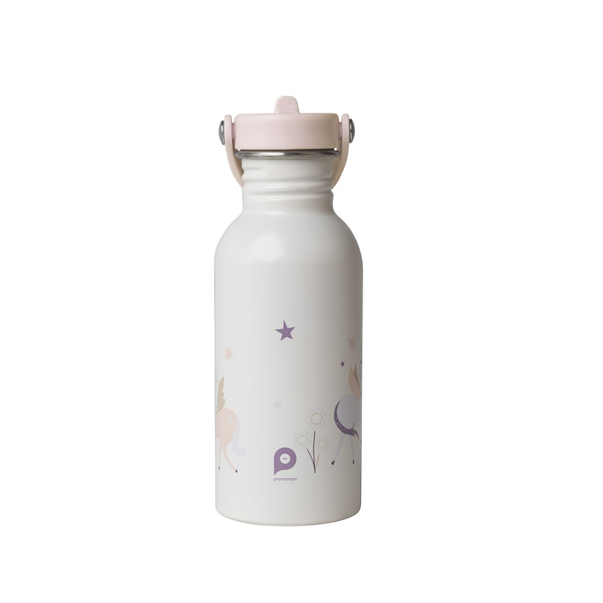 Gourde en inox avec paille 500ml Licorne écru 