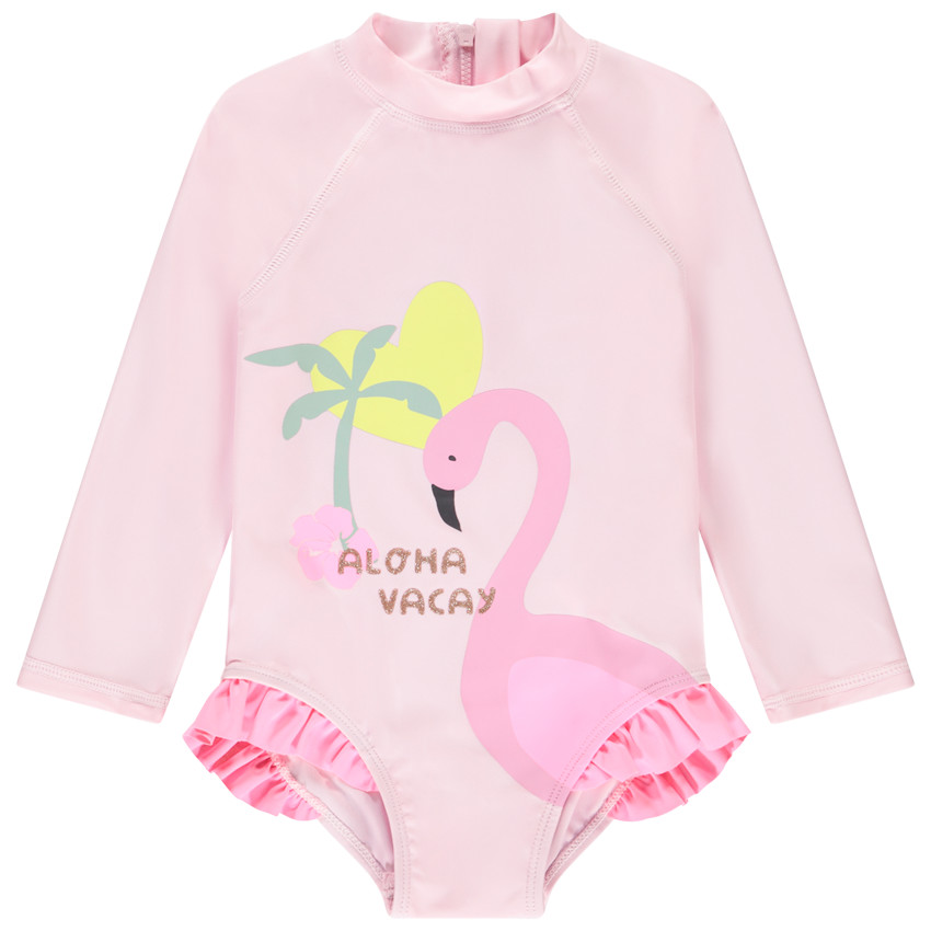 Maillot de bain 1 pièce anti-UV motif flamant rose pour bébé fille 