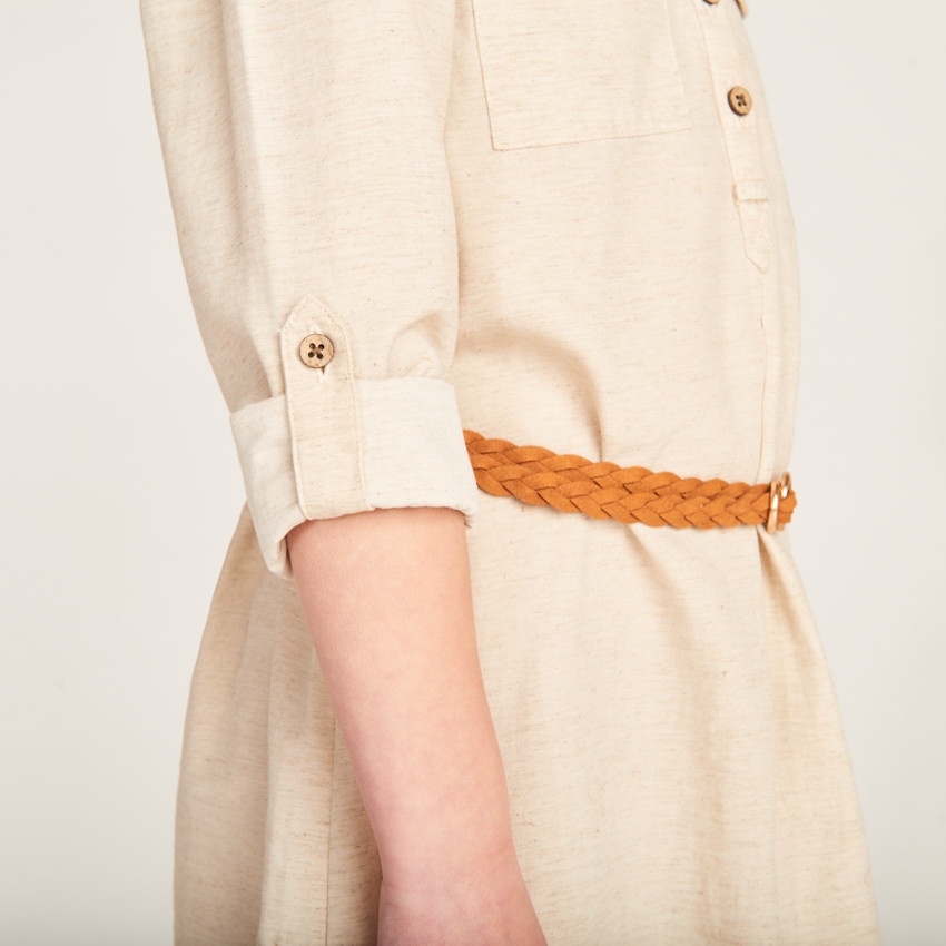 Robe style chemise à manches longues + ceinture fille 
