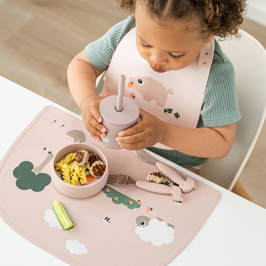 Set de table en silicone Tiny Farm Rose 
