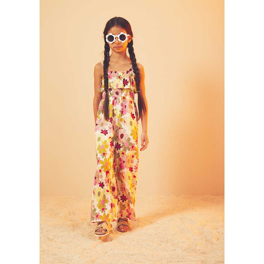 Combinaison longue volantée à smock imprimé fleurs pour fille 