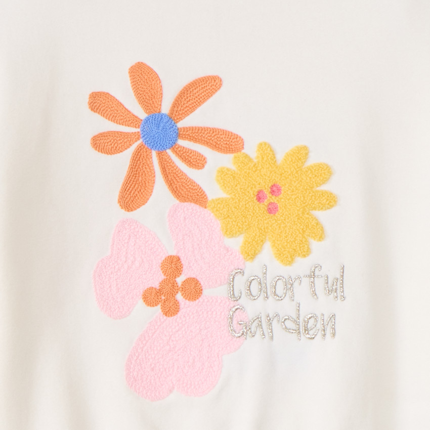 Oversized fleece sweatshirt met geborduurde bloemen voor meisjes 