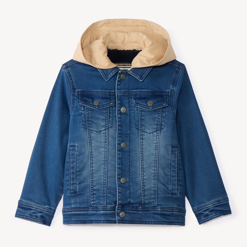 Veste jean doublée en sherpa avec capuche amovible garçon 