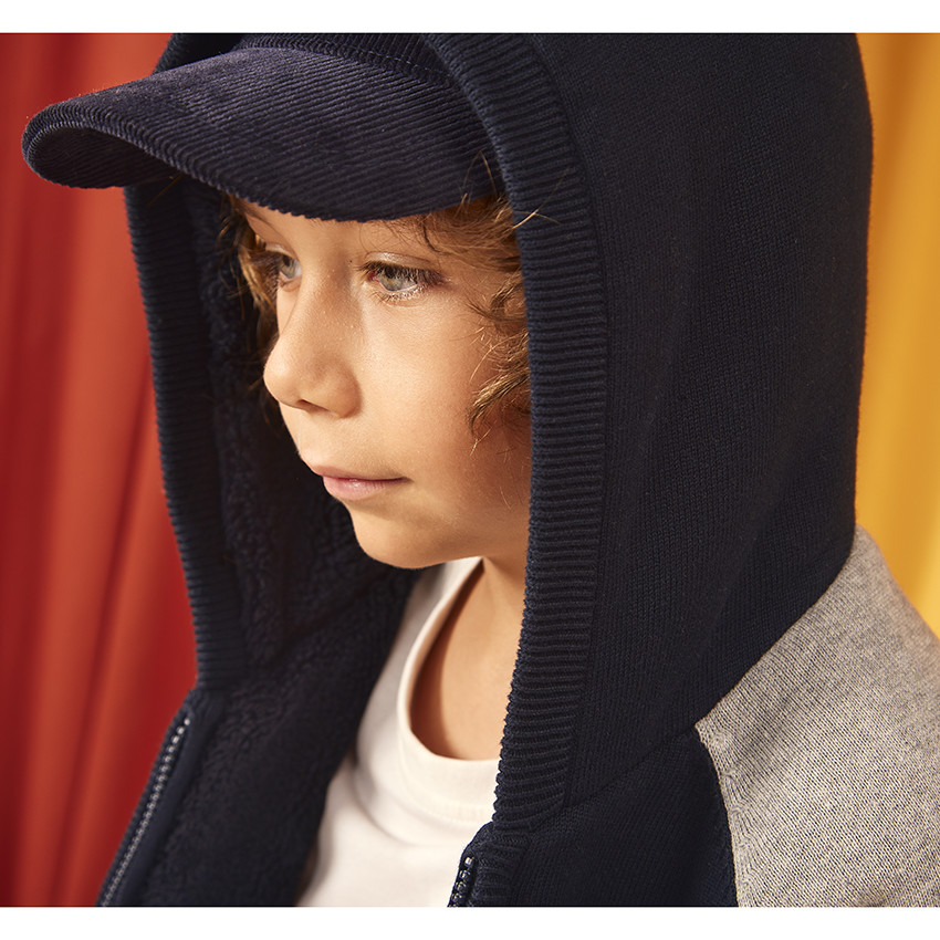 Gilet tricot à capuche doublé sherpa pour garçon 