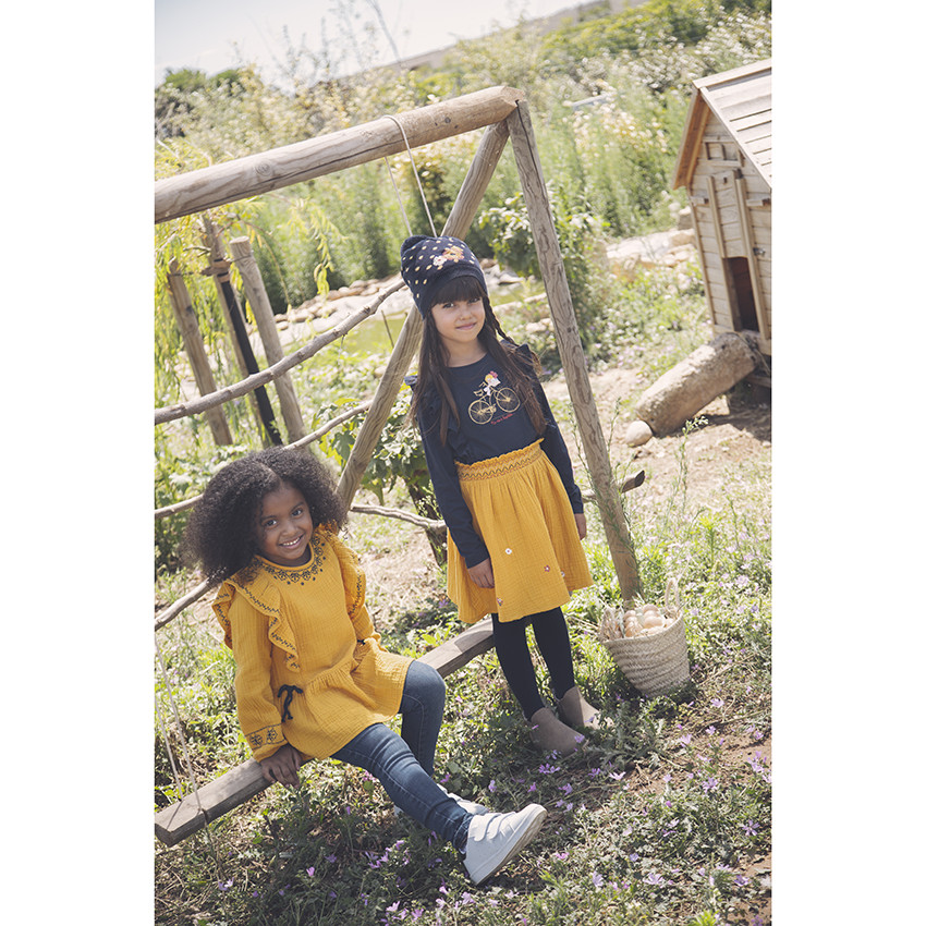 Jean slim à fleurs brodées pour enfant fille 