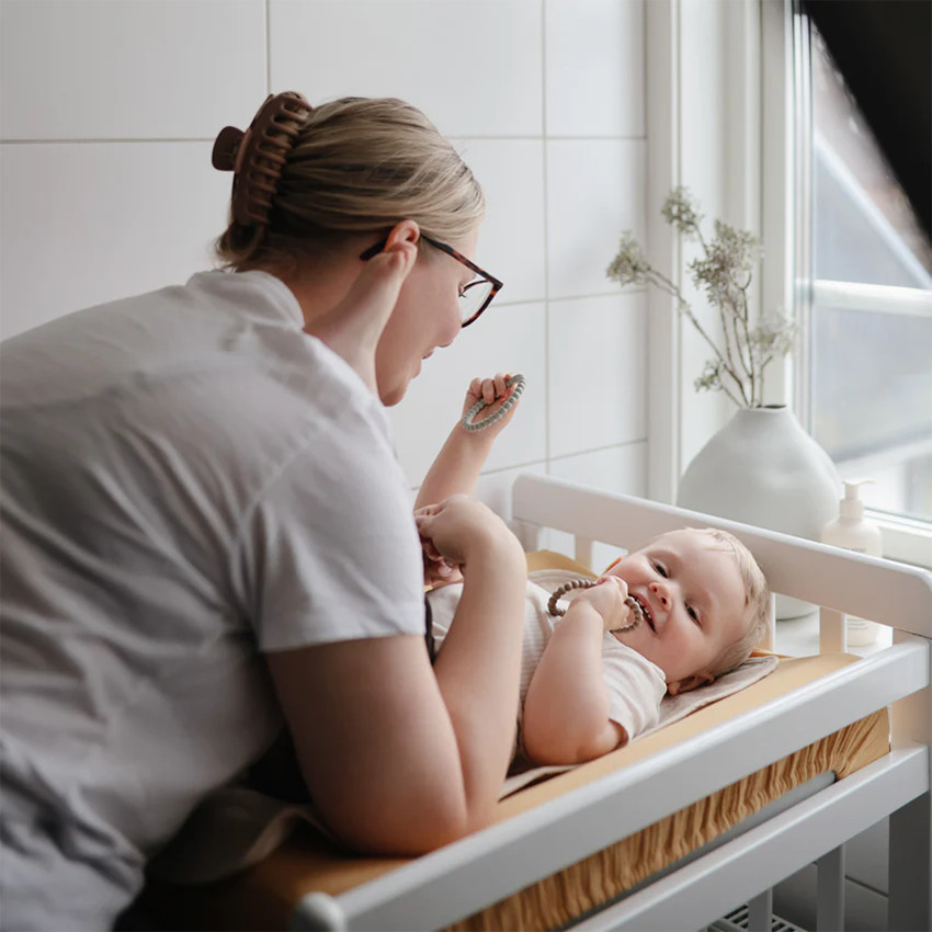 Anneau de dention bracelet Fleurs 100% Silicone Cambridge Blue/Clémentine/Natural 3pcs 