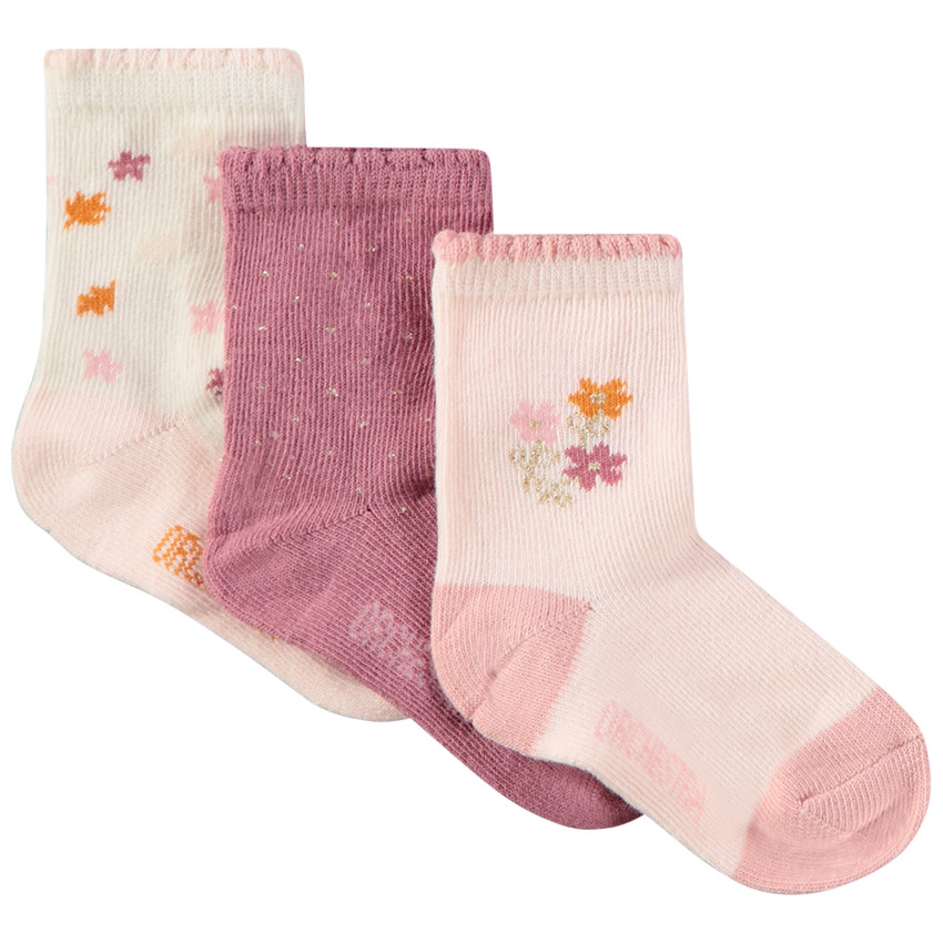 Lot de 3 paires de chaussettes fleuries pour bébé fille 