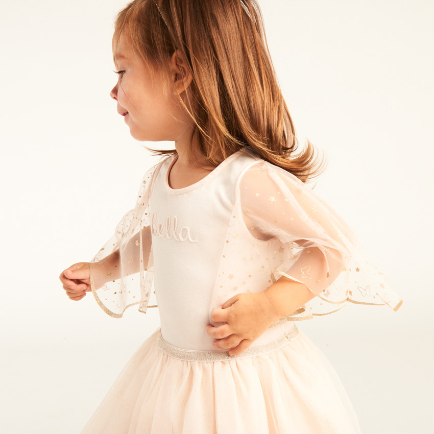 Robe manches courtes en tulle pailleté effet 2-en-1 pour bébé fille 