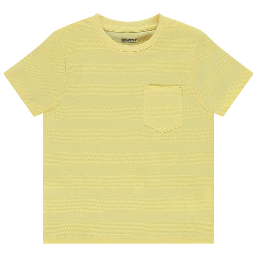 Korte mouwen T-shirt in effen kleur met textuurbanden jongens 