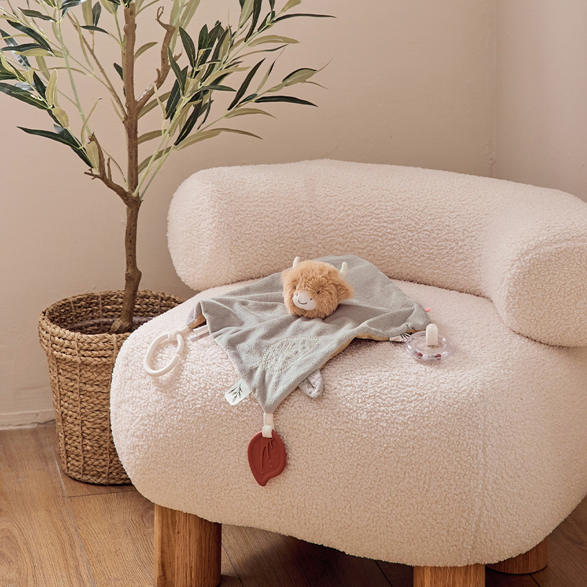 Doudou plat d'activités Fluffy la vache kaki/beige 