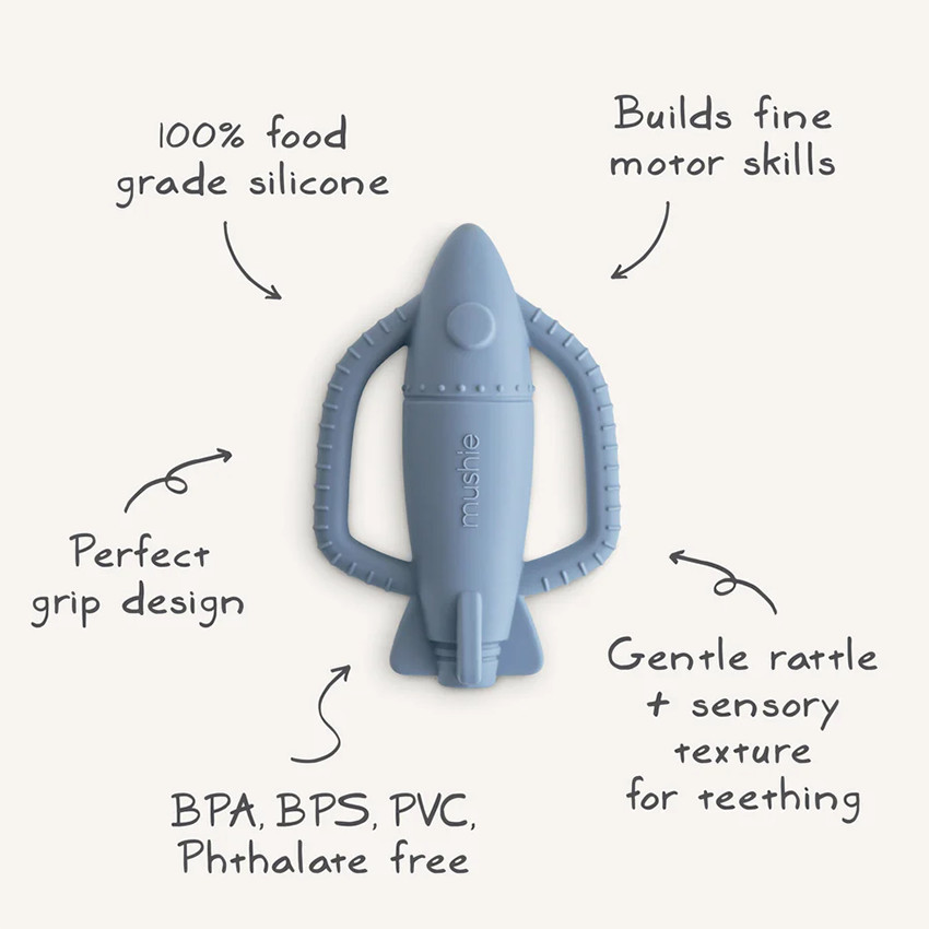 Anneau de dentition hochet silicone Rocket Bleu 