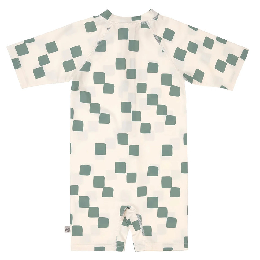 Maillot de bain manches courtes T98 (25-36 mois) Checkerboard Sea Salt/Green 