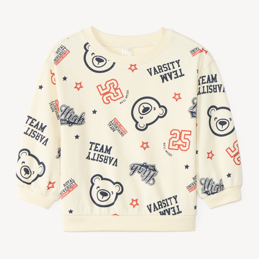 Sweatshirt in half oversized fleece for baby boy with fancy print 