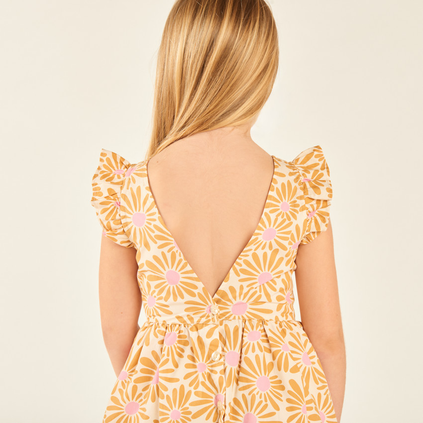 Robe manches courtes imprimée fleurie à dos nu pour fille 