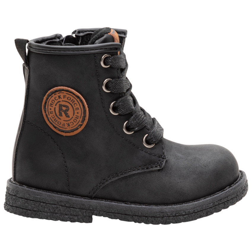 Laarsjes met ledereffect, veters en rits met camel badge 