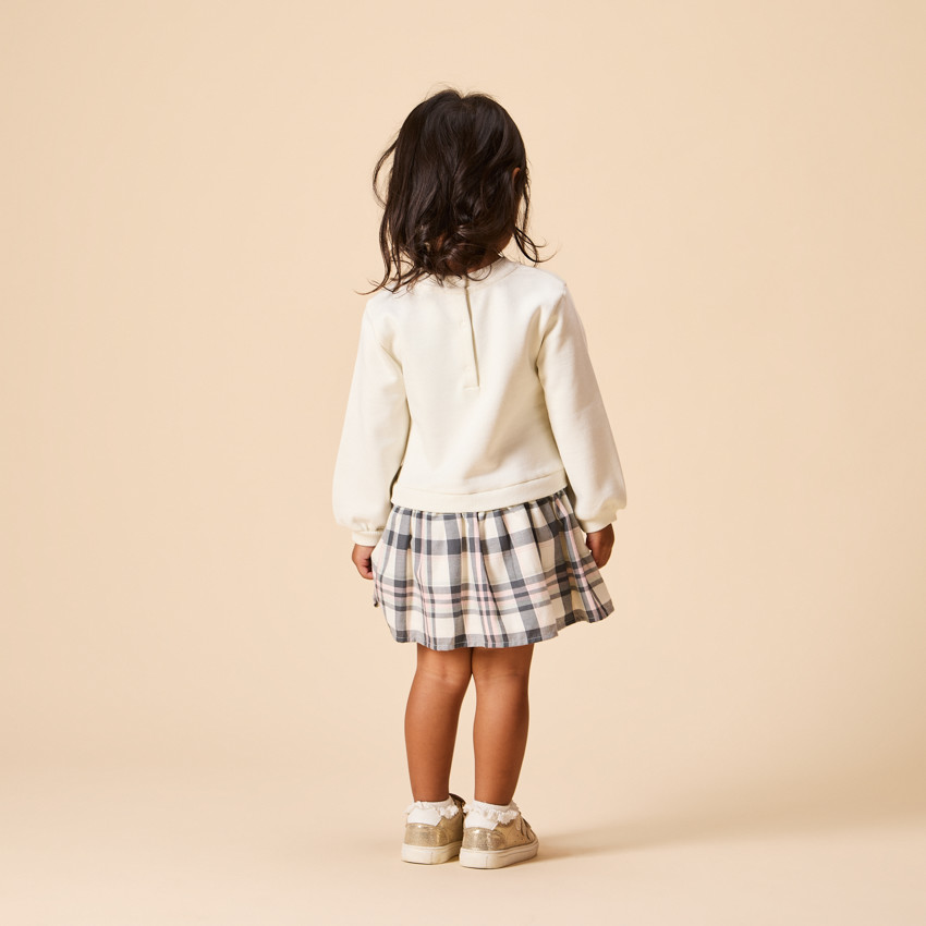 Robe manches longues effet 2 en 1 bi-matière pour bébé fille 