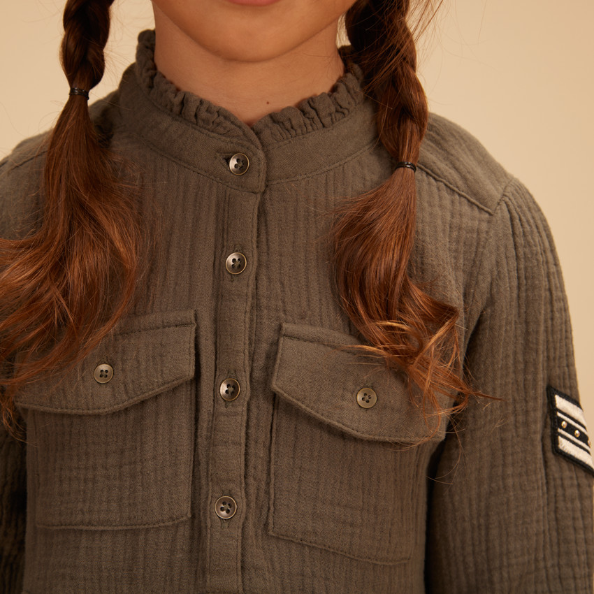 Robe chemise manches longues en tetra pour fille 
